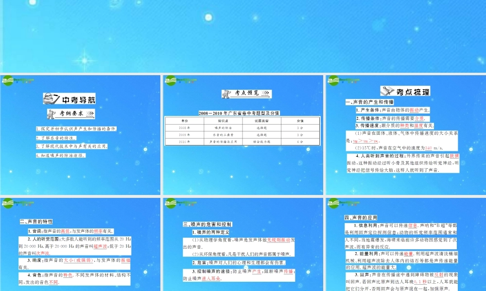 中考物理复习 第1单元 声现象课件 人教新课标版 课件