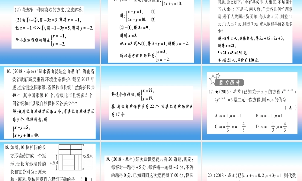 (甘肃专用)中考数学 第一轮 考点系统复习 第2章 方程(组)与不等式(组第1节 一次方程(组)及其应用作业课件