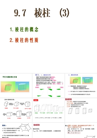9.7棱柱(3)平行六面体与长方体 高二立体几何棱柱课件大全一(全是ppt) 高二立体几何棱柱课件大全一(全是ppt)