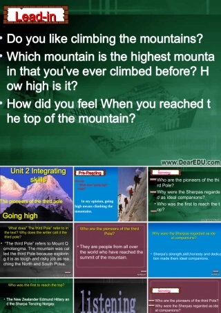 Unit2 Integrating skills going high精品课件 新课标 人教版 课件