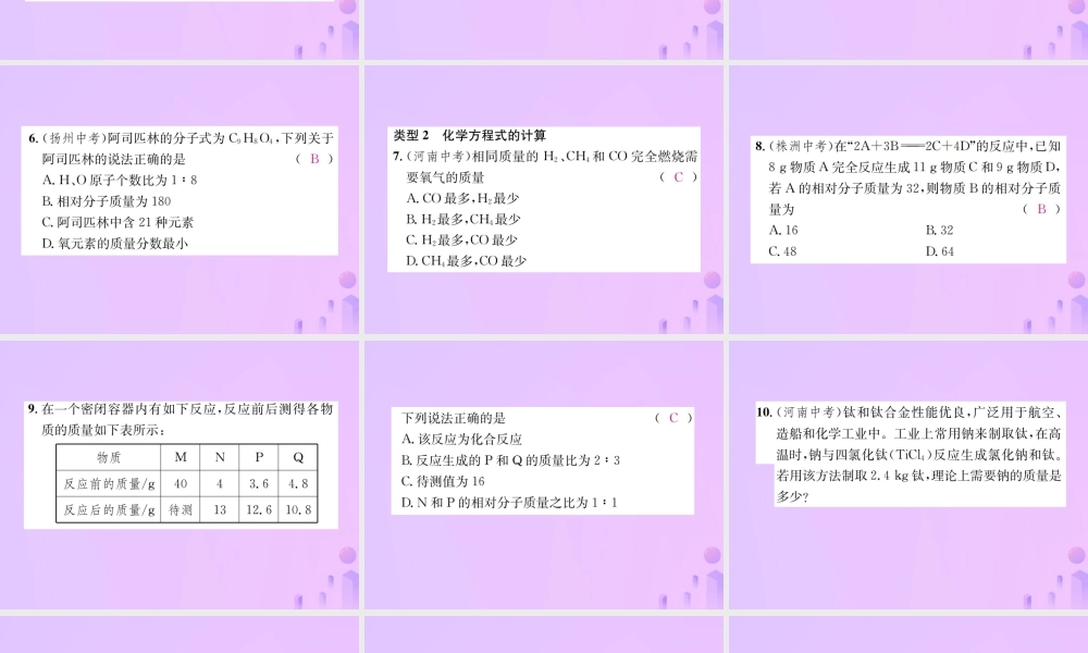 九年级化学上册 滚动小专题(四)化学计算(增分课练)习题课件 (新版)新人教版 课件