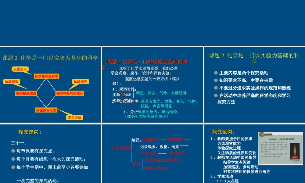 九年级化学 课题2 化学是一门以实验为基础的科学课件  人教新课标版 课件