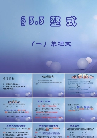 七年级数学上册 3.3 整式 3.3.1 单项式教学课件2 (新版)华东师大版 课件