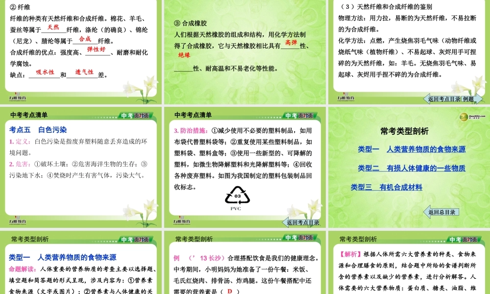 (湖南专用)中考化学总复习 第一部分 第十二单元 化学与生活课件(考点清单+13年中考试题) 课件