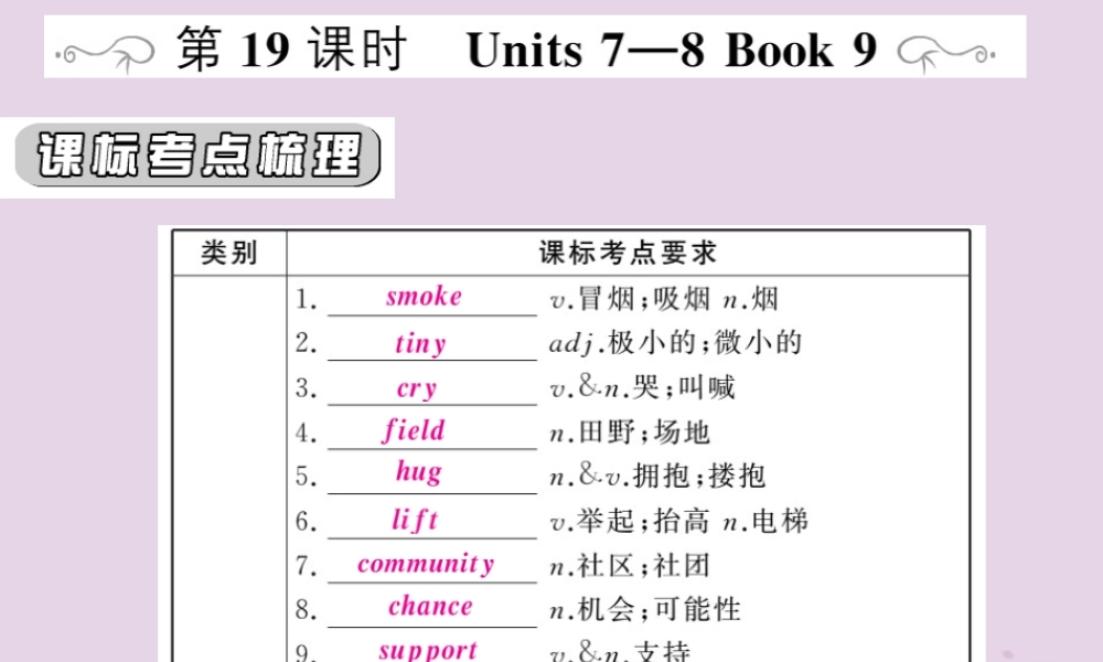 中考英语复习 第一篇 教材过关 九全 第19课时 Units 7 8课件
