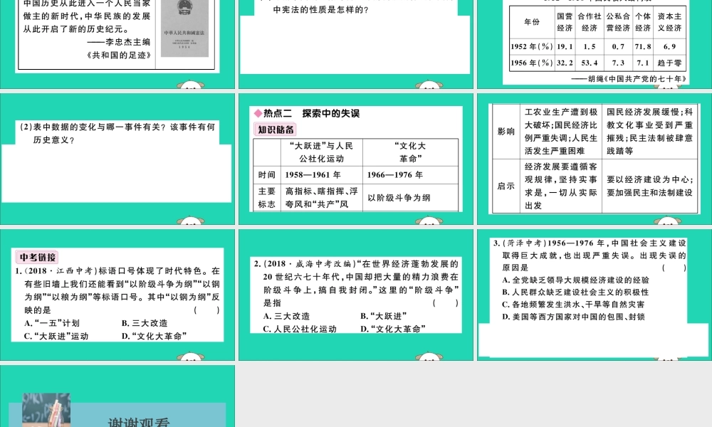 (江西专版)八年级历史下册 第二单元 社会主义制度的建立与社会主义建设的探索小结习题课件 新人教版 课件