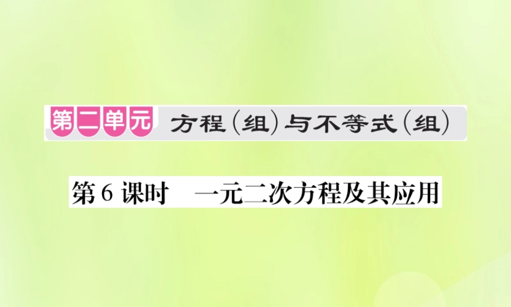 中考数学总复习 第二单元 方程(组)与不等式(组)第6课时 一元二次方程及其应用(考点整合)课件
