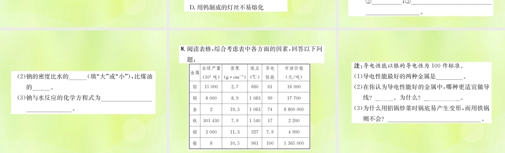 九年级化学下册 第八单元 金属和金属材料 课题1 第1课时 几种重要的金属复习课件 (新版)新人教版 课件