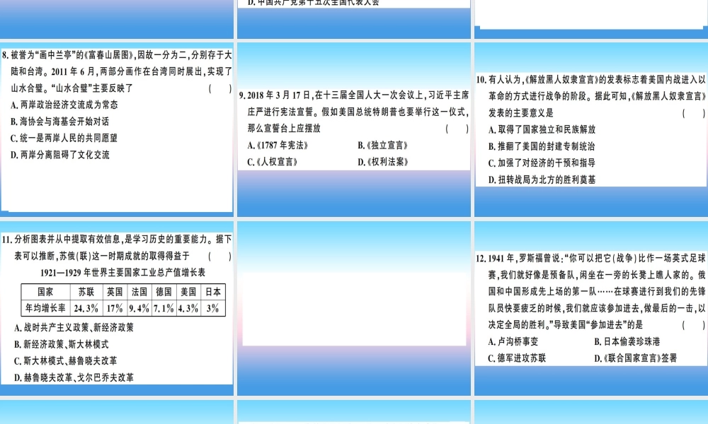 九年级历史下册 中考模拟卷(二)习题课件 新人教版 课件