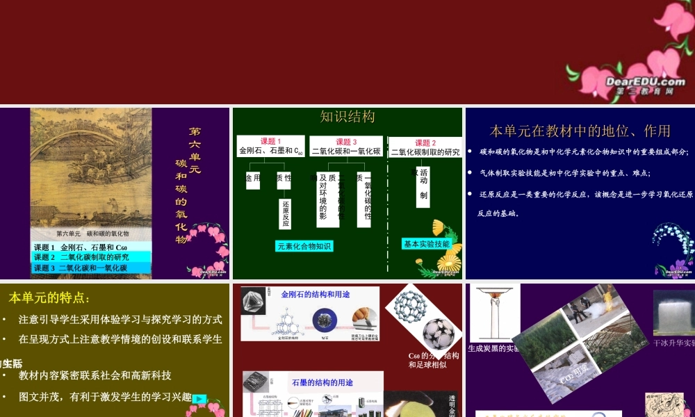 九年级化学碳和碳的氧化物教材分析 新人教 课件