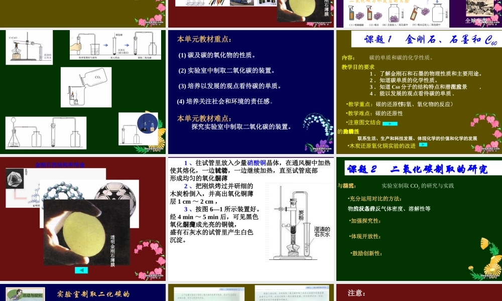 九年级化学碳和碳的氧化物教材分析 新人教 课件