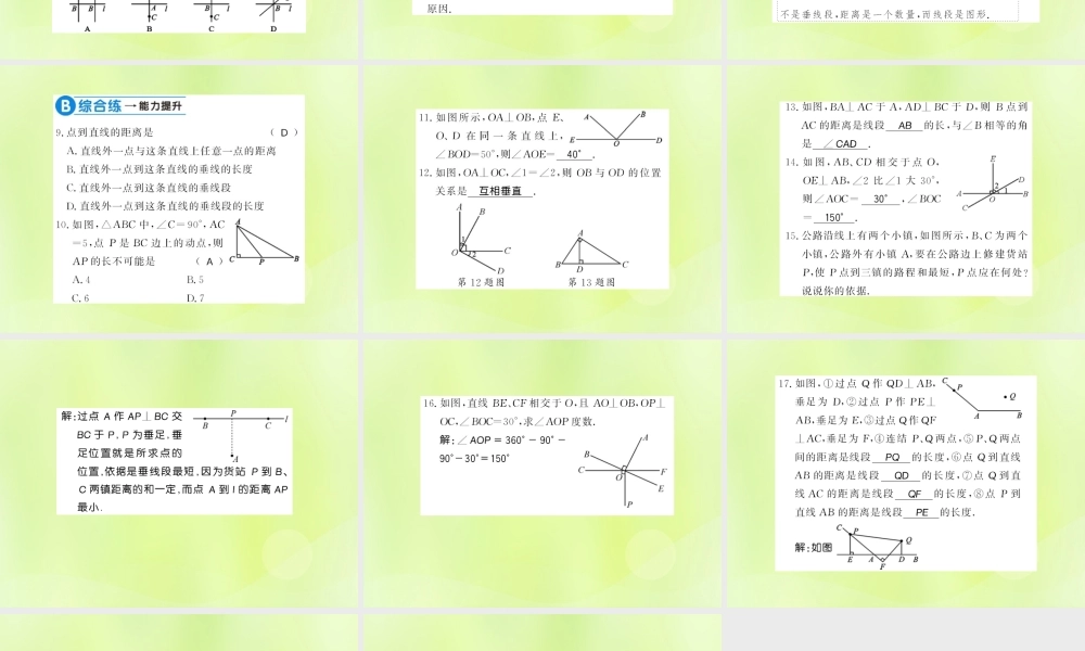 七年级数学上册 第5章 相交线与平行线 5.1 相交线 第2课时 垂线习题课件 (新版)华东师大版 课件