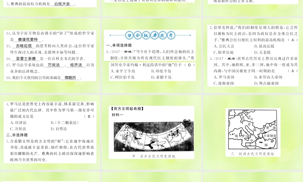 九年级历史上册 第2单元 古代欧洲文明整理与复习习题课件 新人教版 课件