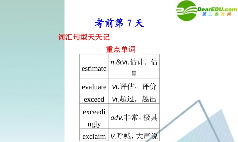 (鲁、津专用)高三英语二轮复习 考前特训 考前第7天专题课件