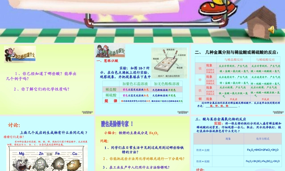 九年级化学酸的化学性质 新课标 人教版 课件