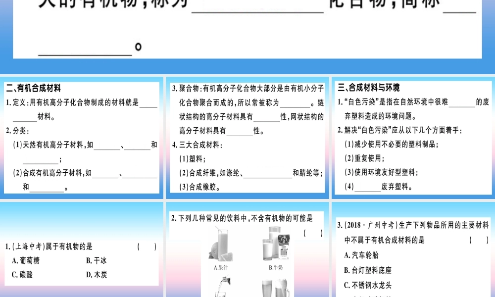 九年级化学下册 第十二单元 化学与生活 课题3 有机合成材料习题课件 新人教版 课件