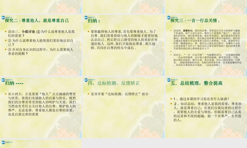 七年级政治下册 第一课 第二框 尊重他人是我的需要课件 新人教版 课件