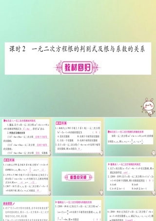 中考数学精选准点备考复习 第一轮 考点系统复习 第2章 方程(组)与不等式(组)第2节 一元二次方程及其应用 第2课时 一元二次方程根的判别式及根与系数的关系课件 新人教版 课件
