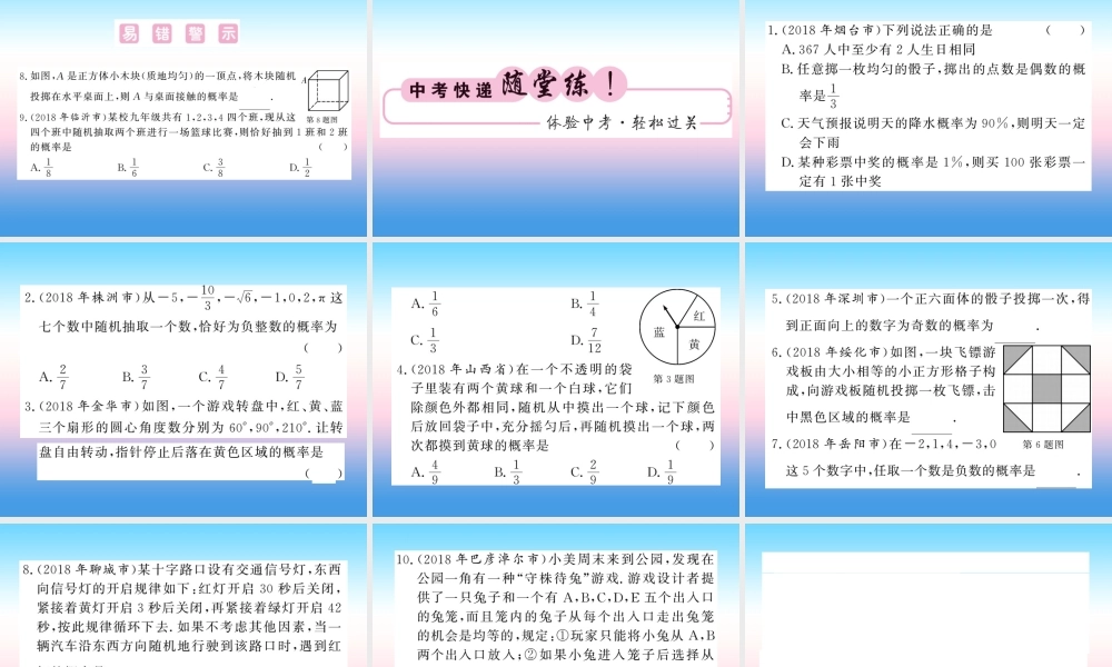 (课标版通用)中考数学一轮复习 第8章 统计与概率 第31节 概率习题课件