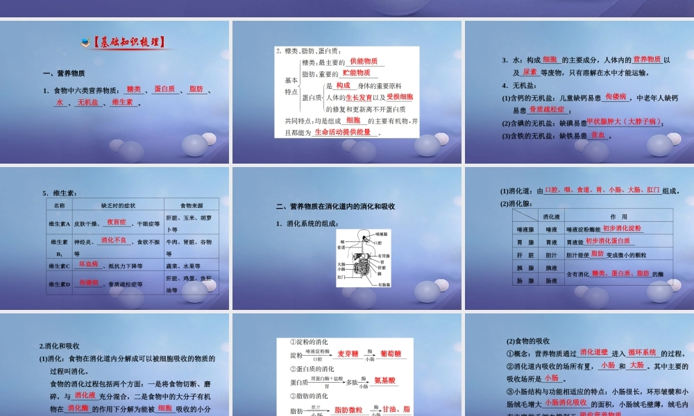 中考生物一轮复习 第四单元 第二章 人体的营养课件 新人教版 课件
