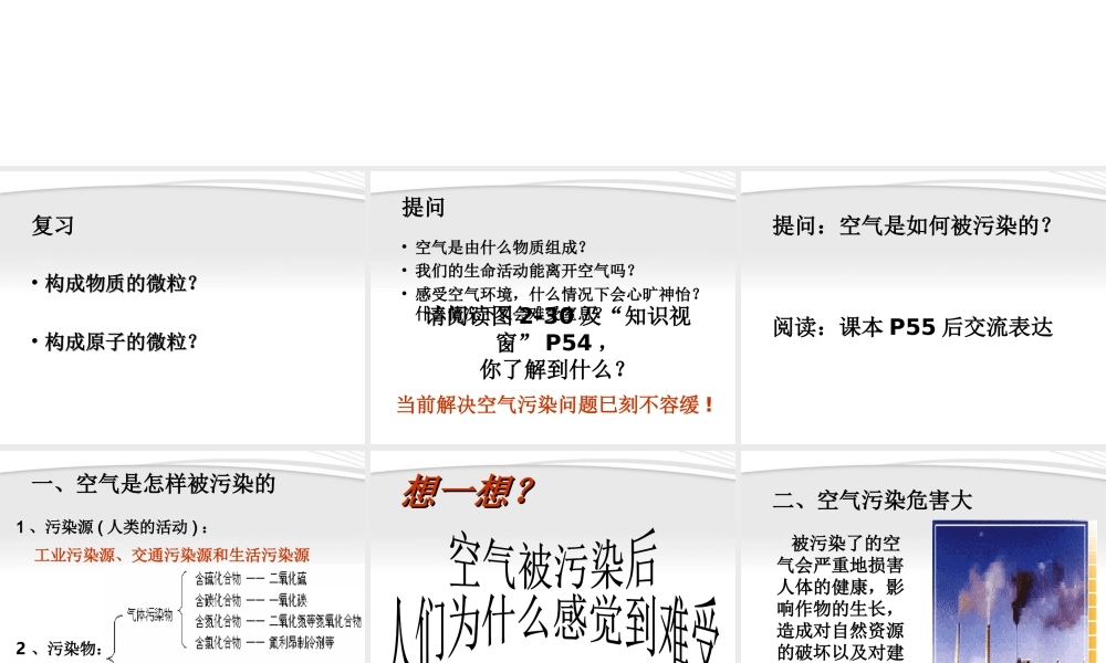 九年级化学上册(保护空气的洁净清新)课件3 粤教版 课件