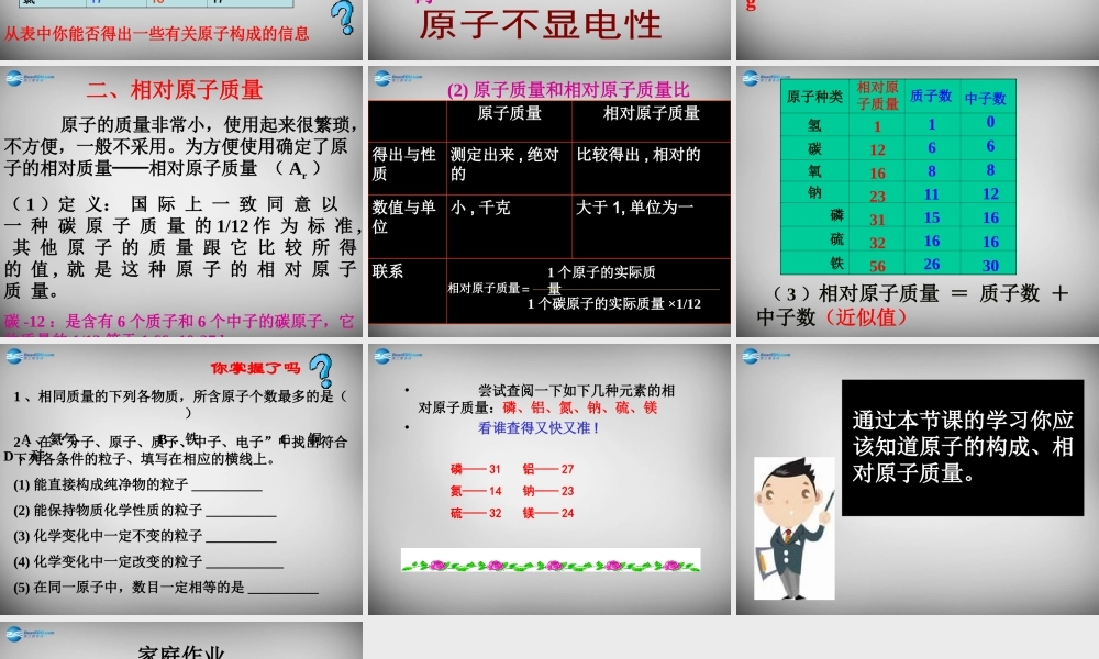 九年级化学上册 32 原子的结构课件1 (新版)新人教版 课件