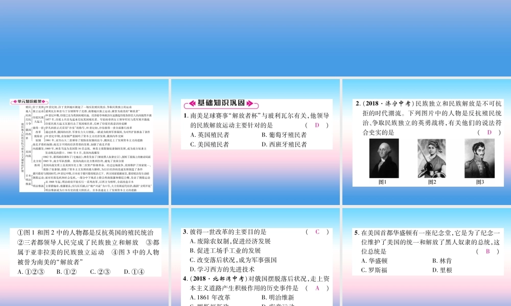 九年级历史下册 第1单元 殖民地人民的反抗与资本主义制度的扩展总结提升自主学习课件 新人教版 课件