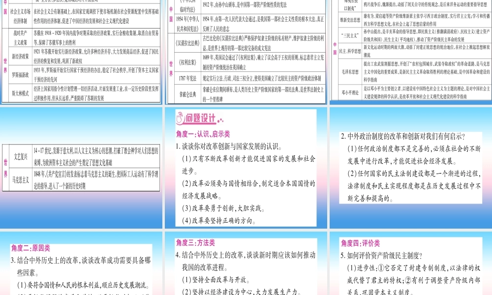 (云南专用)中考历史总复习 第2篇 知能综合提升 专题7(将改革进行到底)—改革与制度创新课件