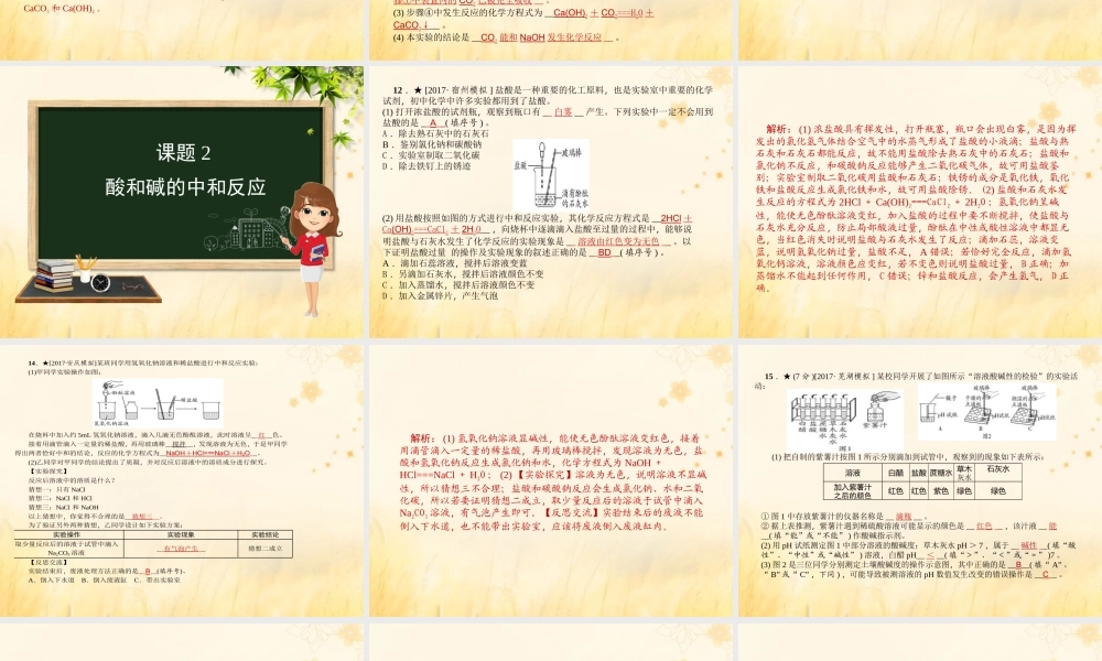 九年级化学 重点题目精讲 第十单元 酸和碱课件 (新版)新人教版 课件