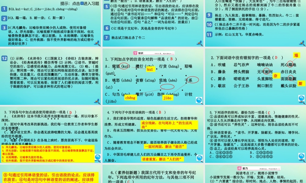 (通用)九年级语文上册 第六单元 21 智取生辰纲作业课件 新人教版 课件