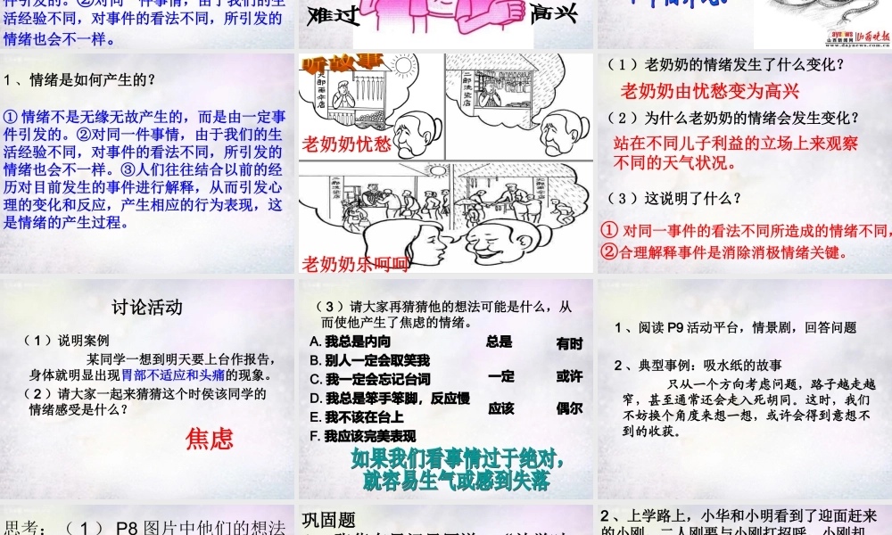 七年级政治下册 1.1 正确解释情绪课件 北师大版 课件