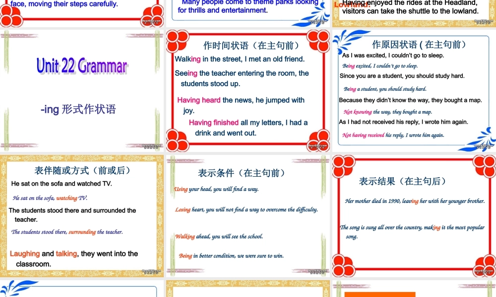 Unit22 Grammar-ing形式作状语 新课标 人教版1 课件