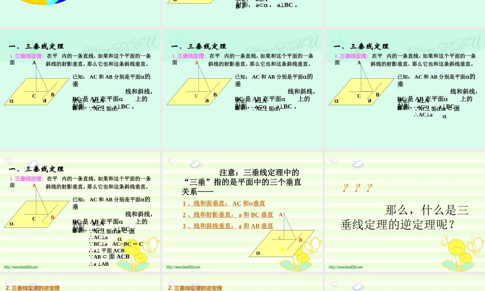 9.4三垂线定理 高二数学直线 平面 简单几何体ppt课件集一 人教版 高二数学直线 平面 简单几何体ppt课件集一 人教版