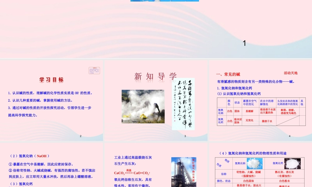 九年级化学下册 第七单元 第二节 碱及其性质课件 鲁教版 课件