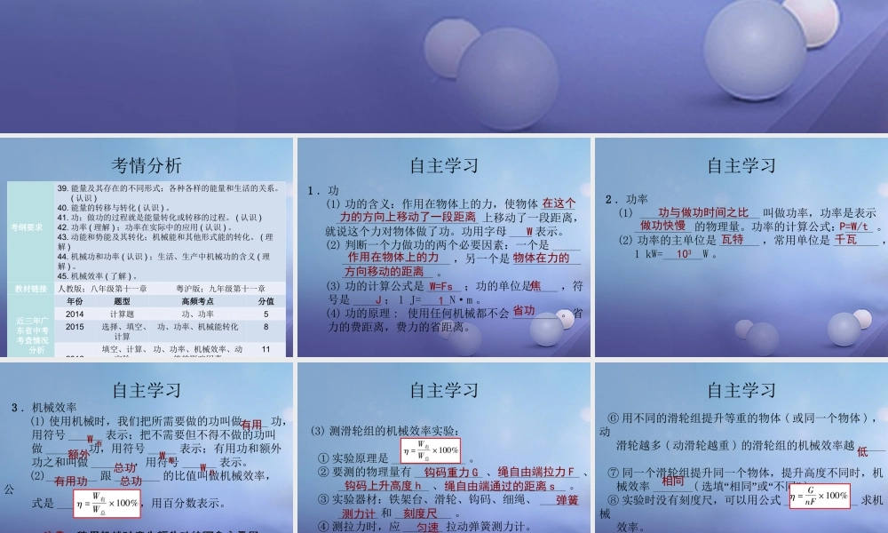 中考物理总复习 第9讲 机械功与机械能课件