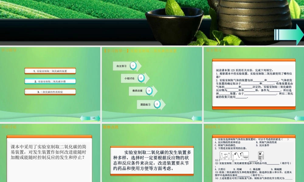 九年级化学上册 第六单元 碳和碳的氧化物 实验活动2 二氧化碳的实验室制取与性质课堂导学课件 (新版)新人教版 课件