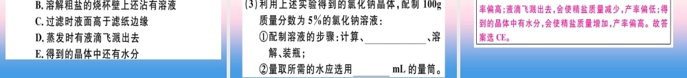 九年级化学下册 第十一单元 盐 化肥 实验活动8 粗盐中难溶性杂质的去除习题课件 (新版)新人教版 课件