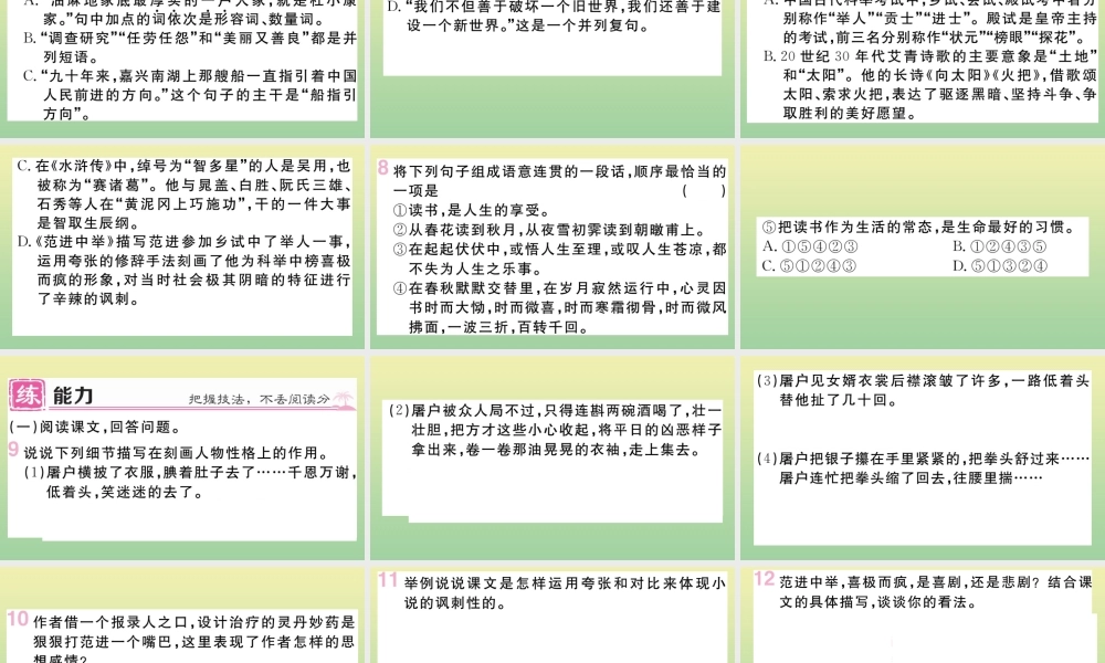 (黄冈专版)九年级语文上册 第六单元 22 范进中举作业课件 新人教版 课件