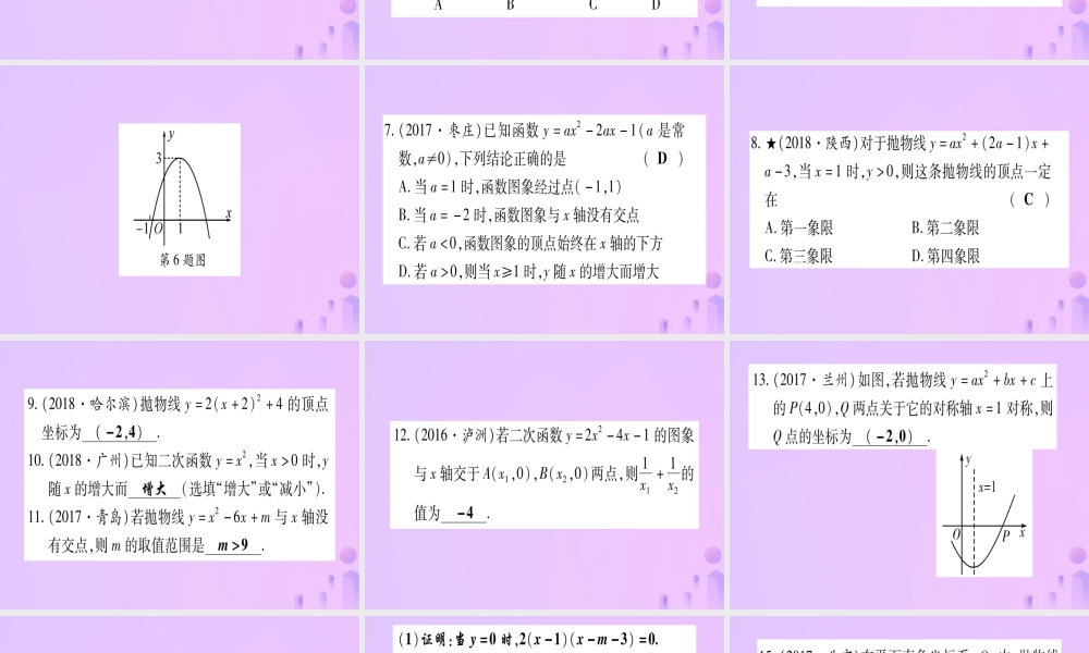 (云南专用)中考数学 第一轮 考点系统复习 第3章 函数 第4节 二次函数的图象与性质作业课件