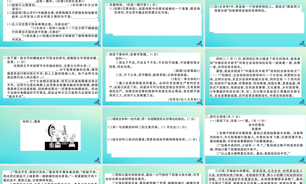 (河南专版)九年级语文上册 第二单元 检测卷作业课件 新人教版 课件