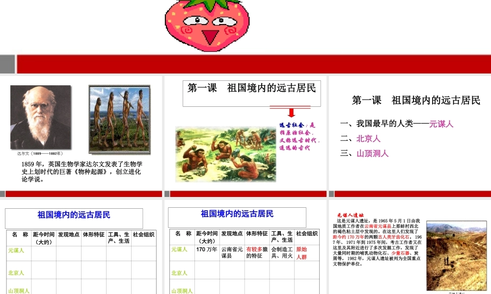 七年级历史上册 第1课祖国境内远古居民课件 人教新课标版 课件