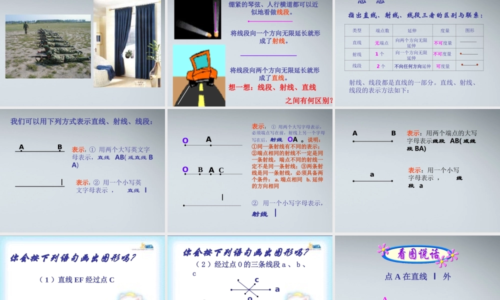 七年级数学上册 直线、射线、线段市级公开课课件 人教新课标版 课件
