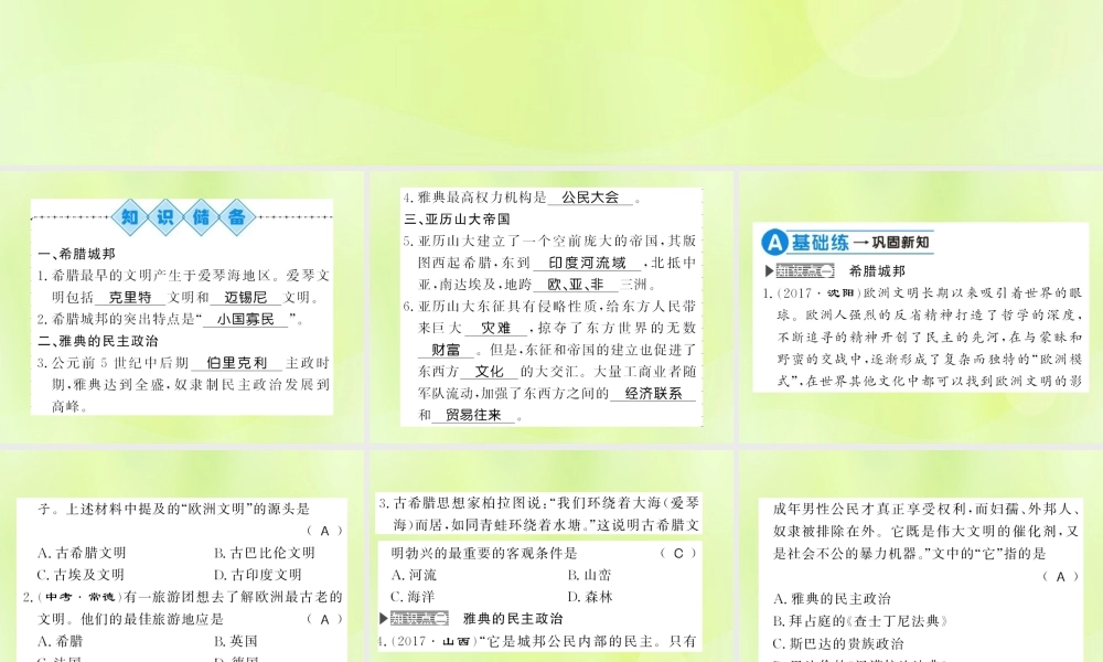 九年级历史上册 第2单元 古代欧洲文明 第4课 希腊城邦和亚历山大帝国习题课件 新人教版 课件