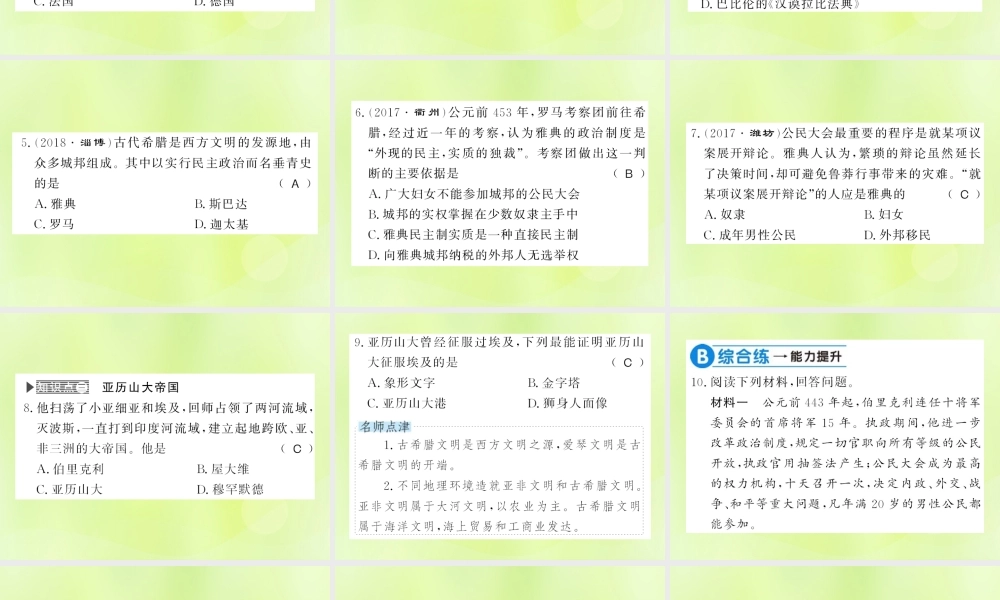 九年级历史上册 第2单元 古代欧洲文明 第4课 希腊城邦和亚历山大帝国习题课件 新人教版 课件