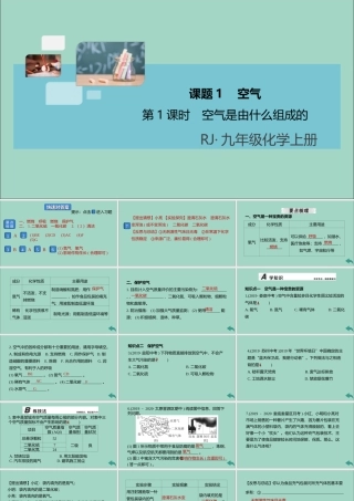 九年级化学上册 第二单元 我们周围的空气 课题1 空气 第2课时 空气是一种宝贵的资源 保护空气习题讲评课件 (新版)新人教版 课件