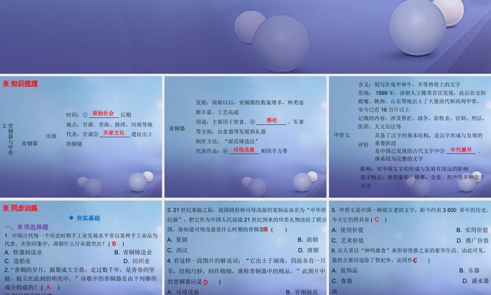 七年级历史上册 第2单元 夏商周时期 早期国家的产生与社会变革 第5课 青铜器与甲骨文课件 新人教版 课件