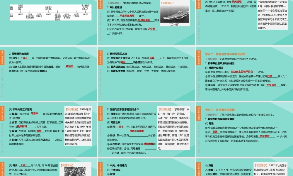 (呼和浩特专版)中考历史复习方案 第二部分 中国现代史 第11课时 国防建设与外交成就课件