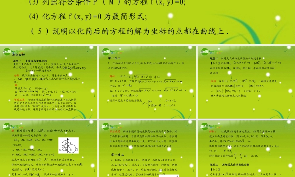 (学案与测评)高考数学总复习 第九单元第五节 曲线与方程精品课件 苏教版 课件-2