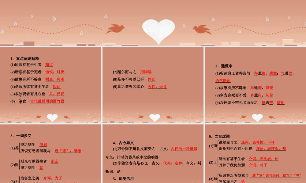 中考语文 第一篇 课内重点文言文梳理十八 鱼我所欲也讲解课件