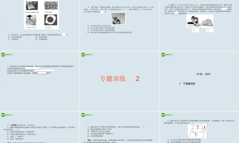 中考物理专题2　光的传播和反射 平面镜成像复习课件